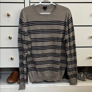 J. Crew Men's Crewneck Sweater - Tan and Navy Stripes